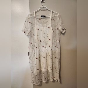 Icōne/Simons Mesh Embroidered Dress With Separate Slip (Size: XL, Colour: White)